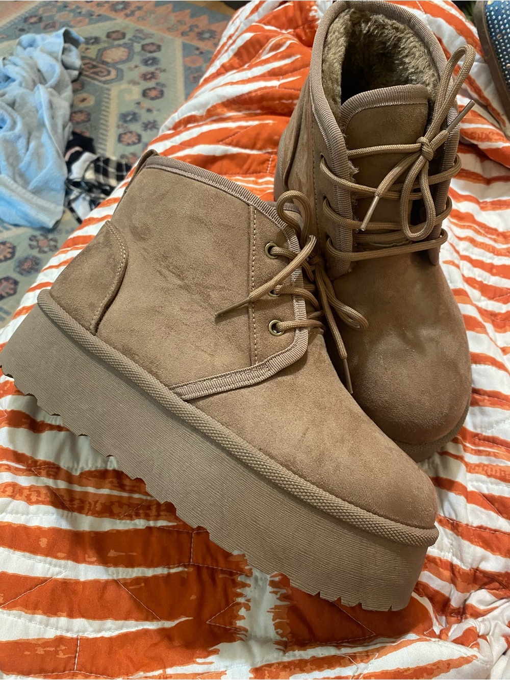 Glaze Brown Faux Suede Platform Lace-Up Boots